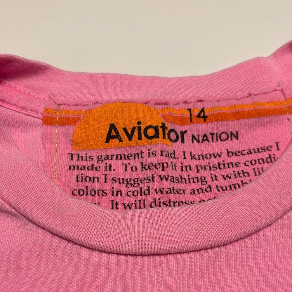 Aviator Nation Kids Pink Tee with Smiley Face Size 14 - Picture 3 of 6